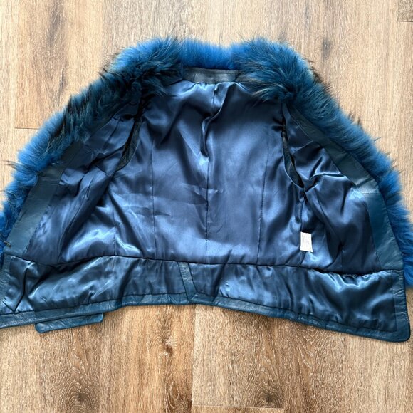 NWOT Blue Leather Vest Real Fox Fur S size - Picture 8 of 15